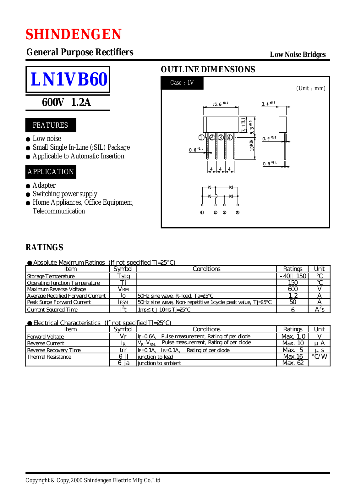 Shindengen Electric Manufacturing Company Ltd LN1VB60 Datasheet