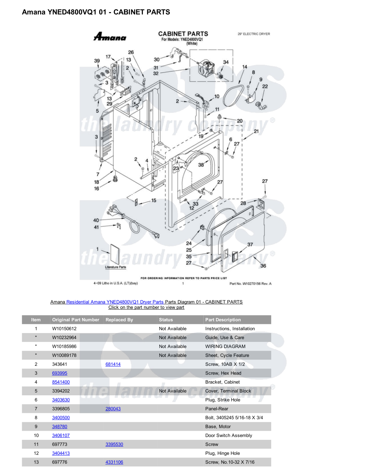 Amana YNED4800VQ1 Parts Diagram