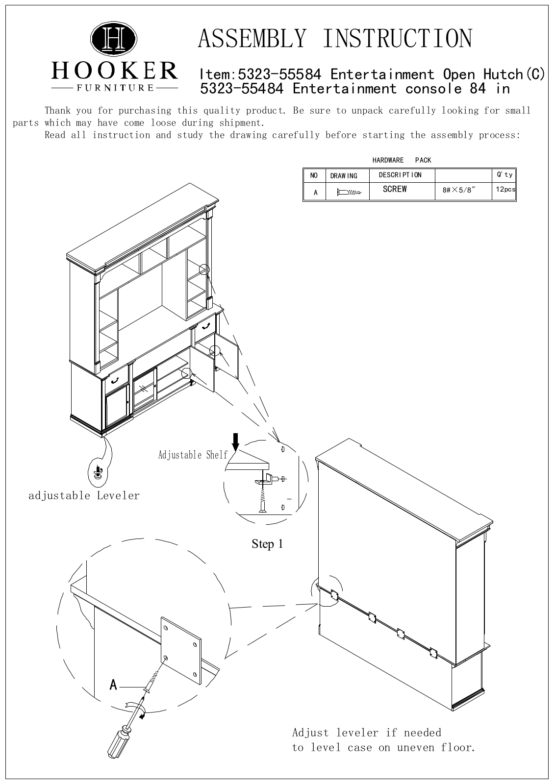 Hooker Furniture 532355202 Assembly Guide