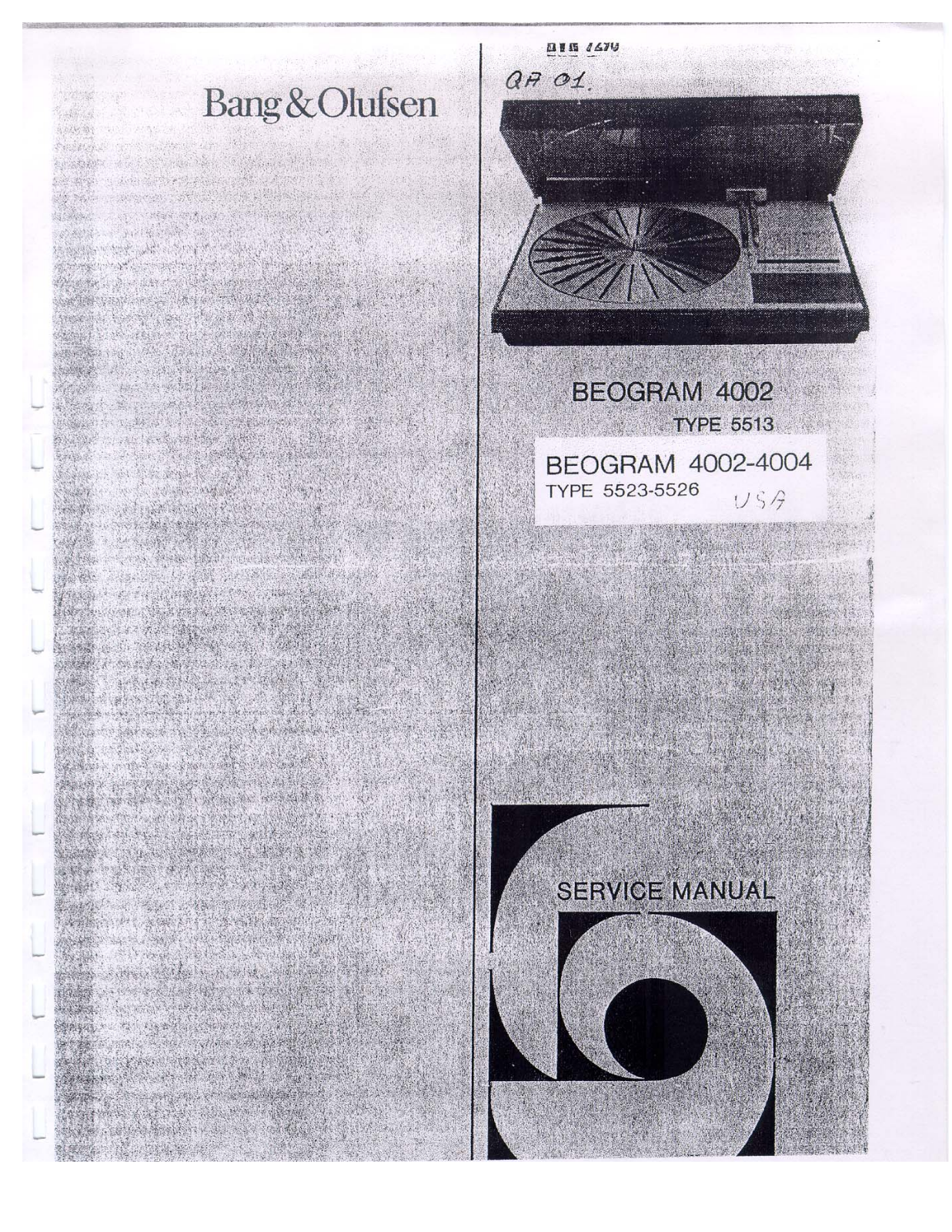 Bang Olufsen Beogram 4002, Beogram 4004 Service Manual