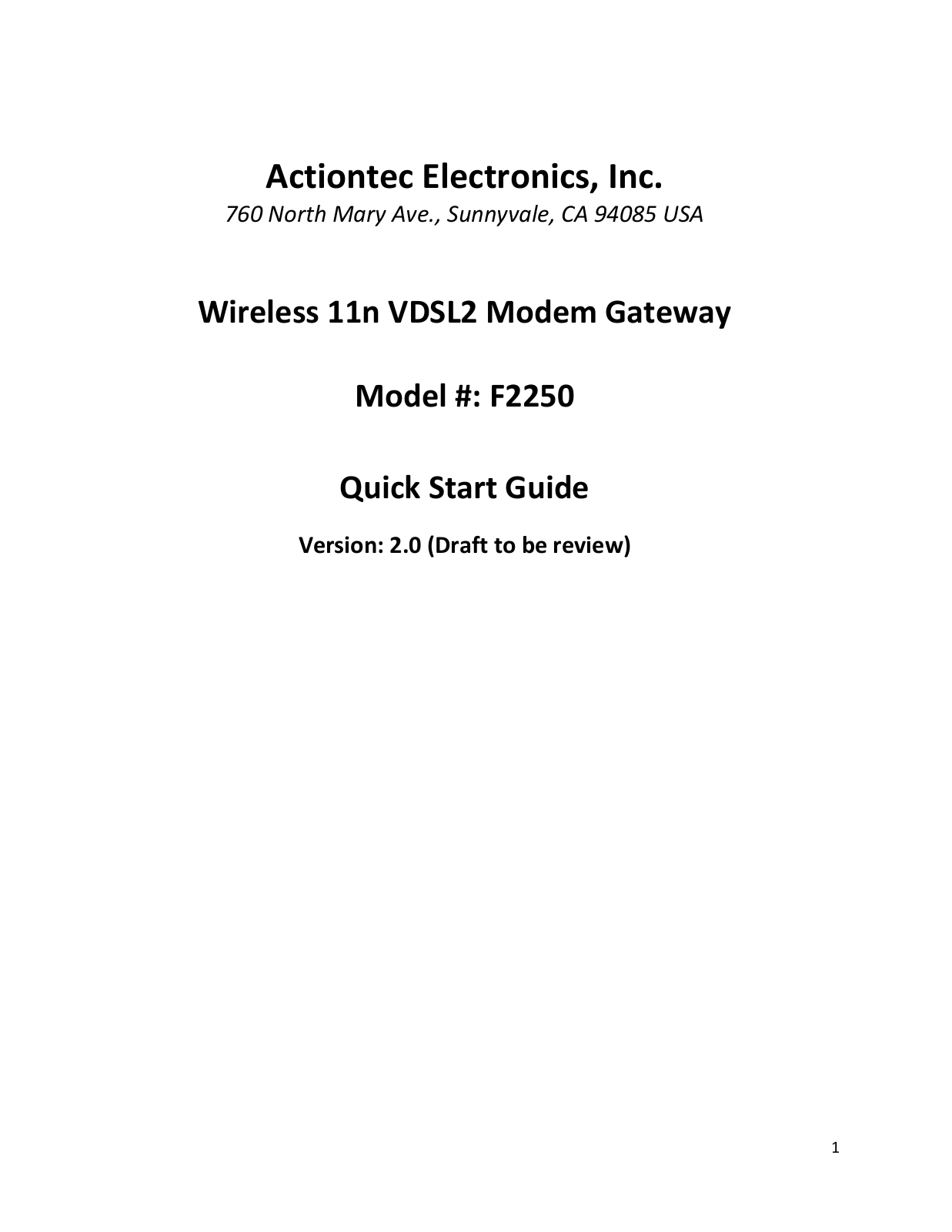 Actiontec F2250 Quick Start Guide