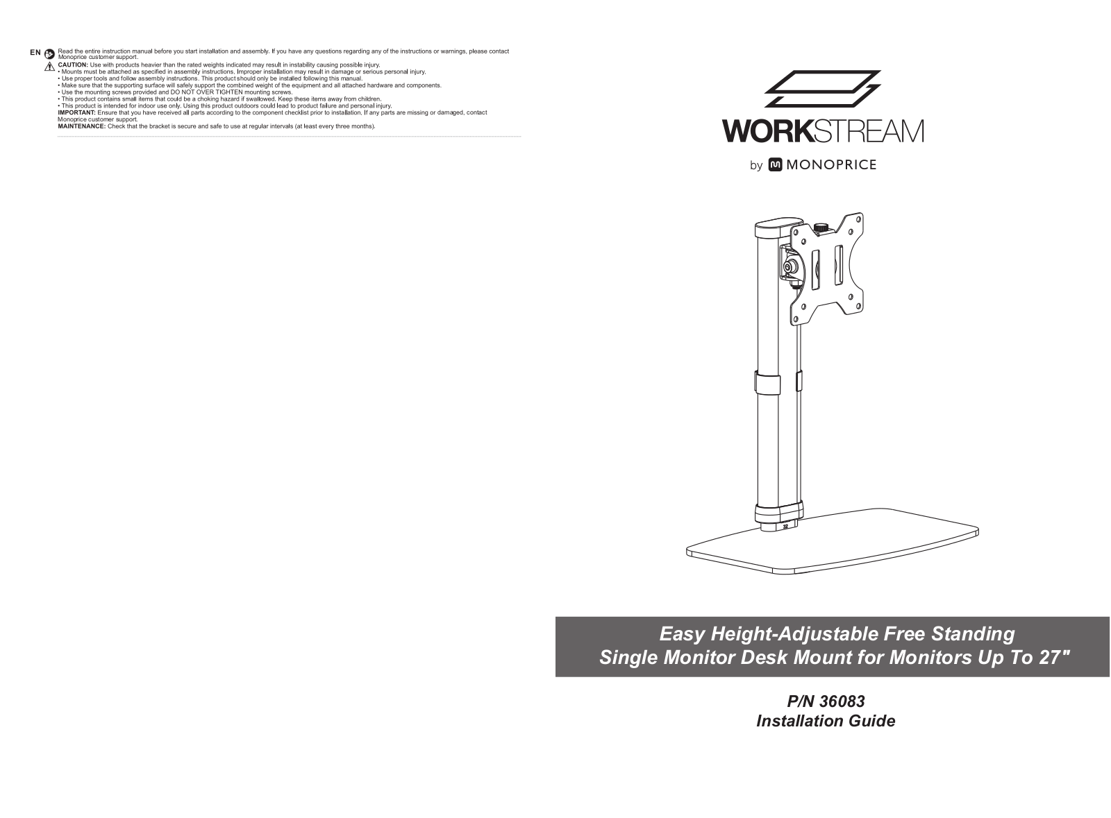 Monoprice WorkStream 36083 Installation Manual