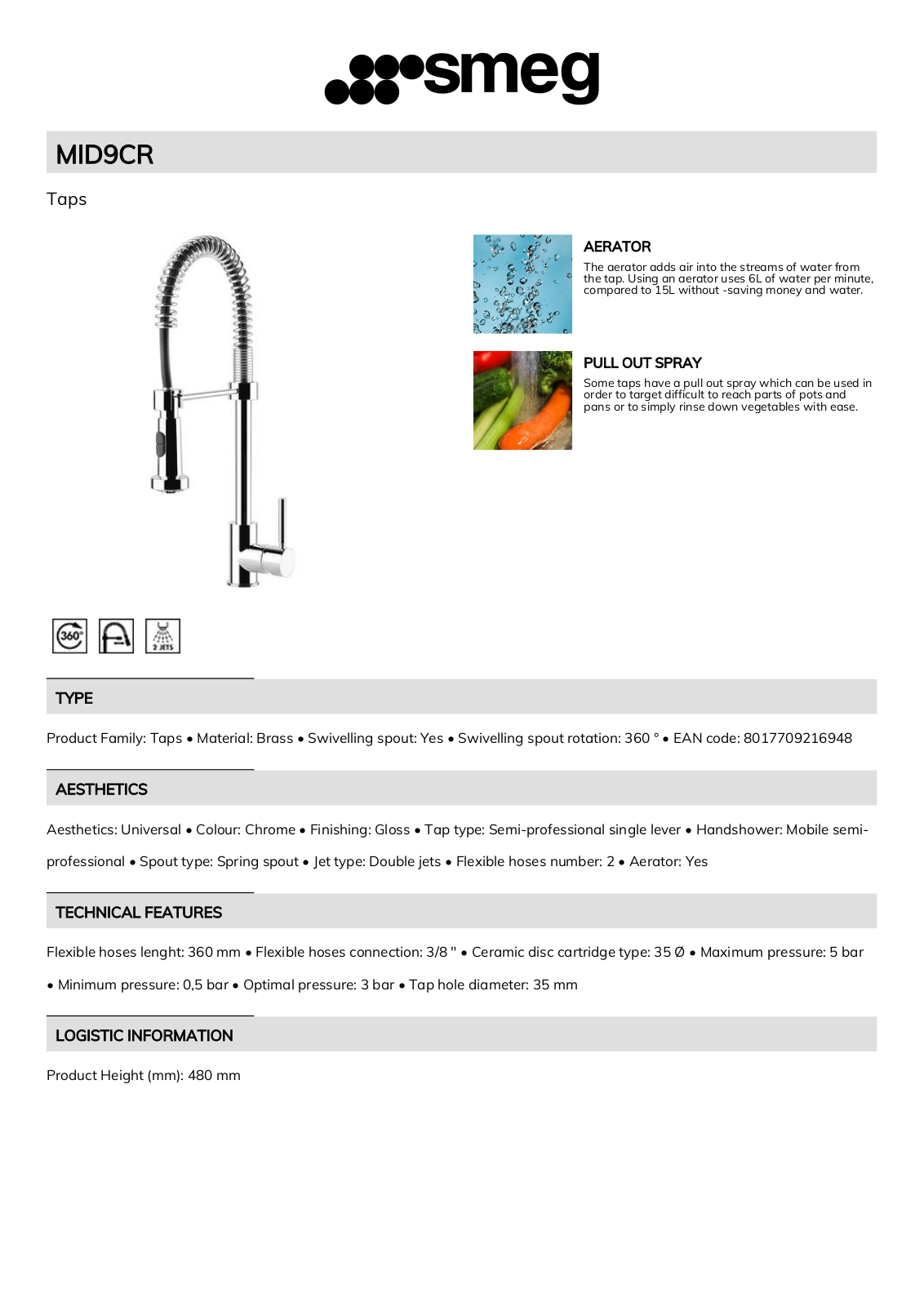 Smeg MID9CR Technical sheet - ManualMachine.com