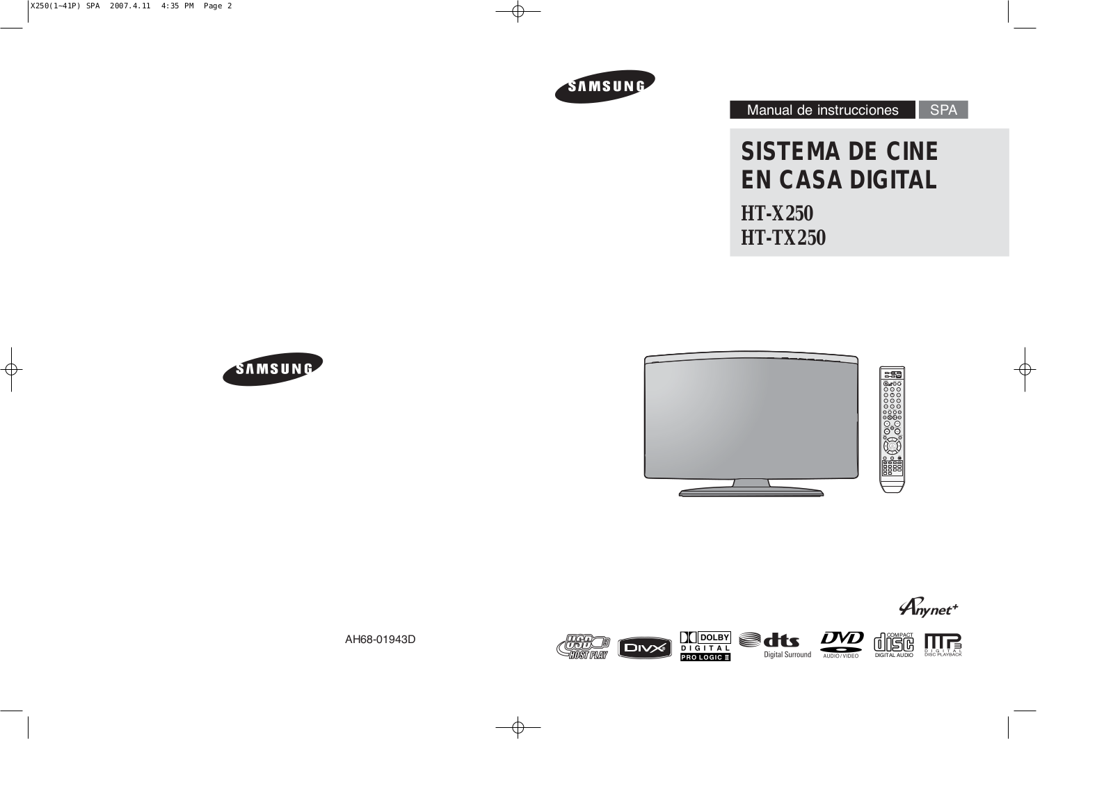 Samsung HT-X250R, HT-X250 User Manual