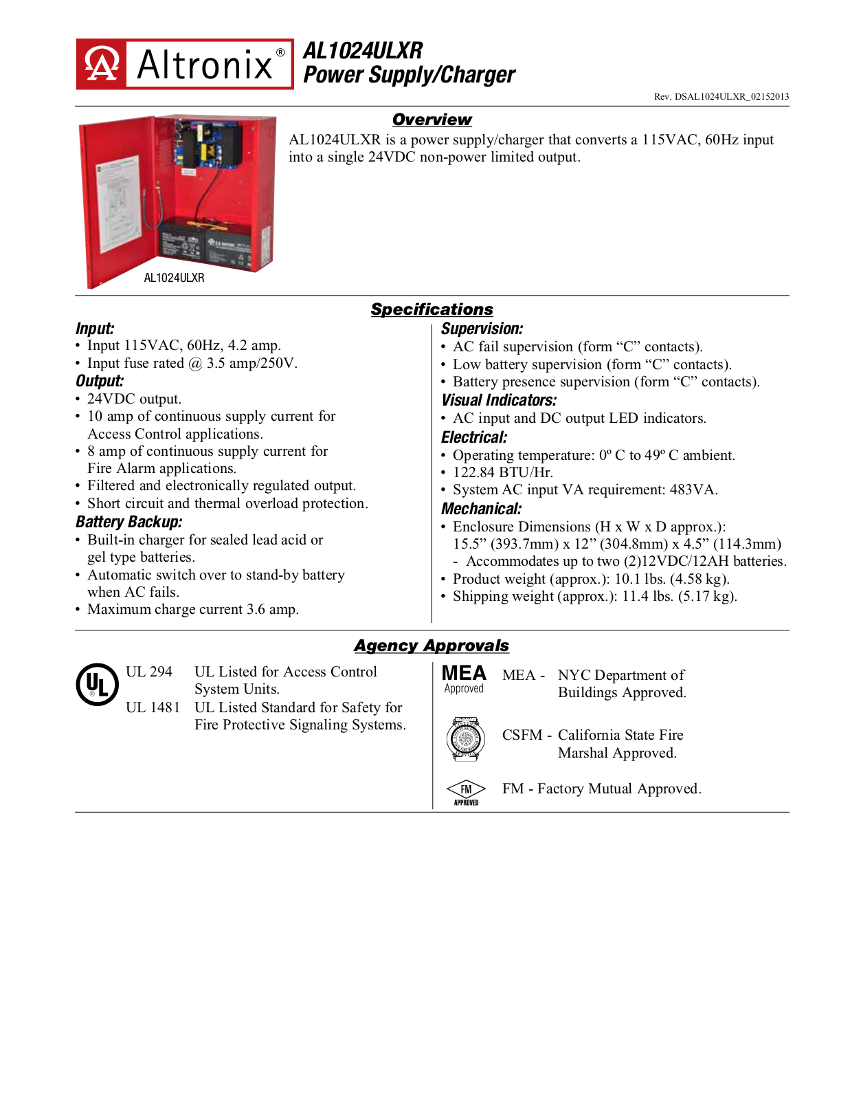 Altronix AL1024ULXR Specsheet