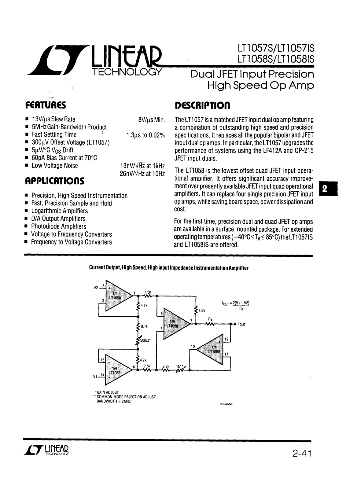 Linear Technology LT1058S, LT1058IS, LT1057S Datasheet