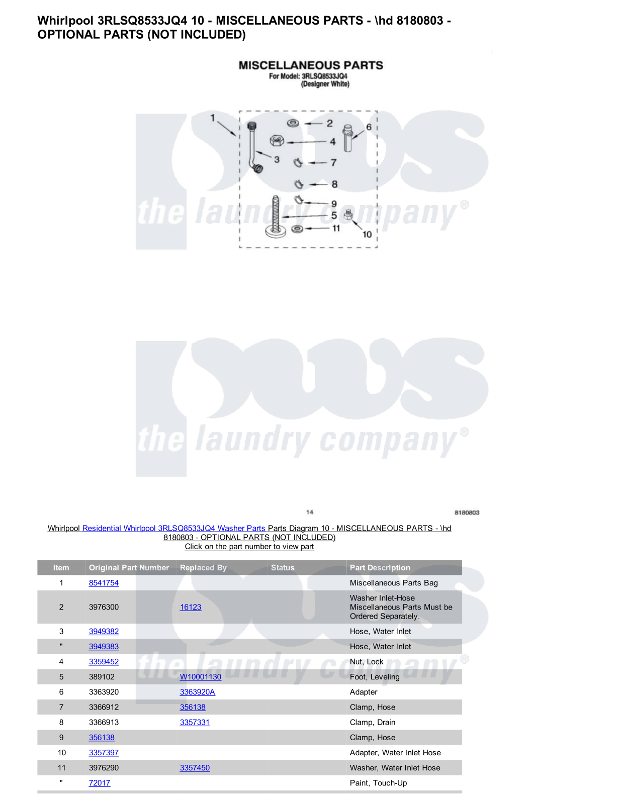 Whirlpool 3RLSQ8533JQ4 Parts Diagram