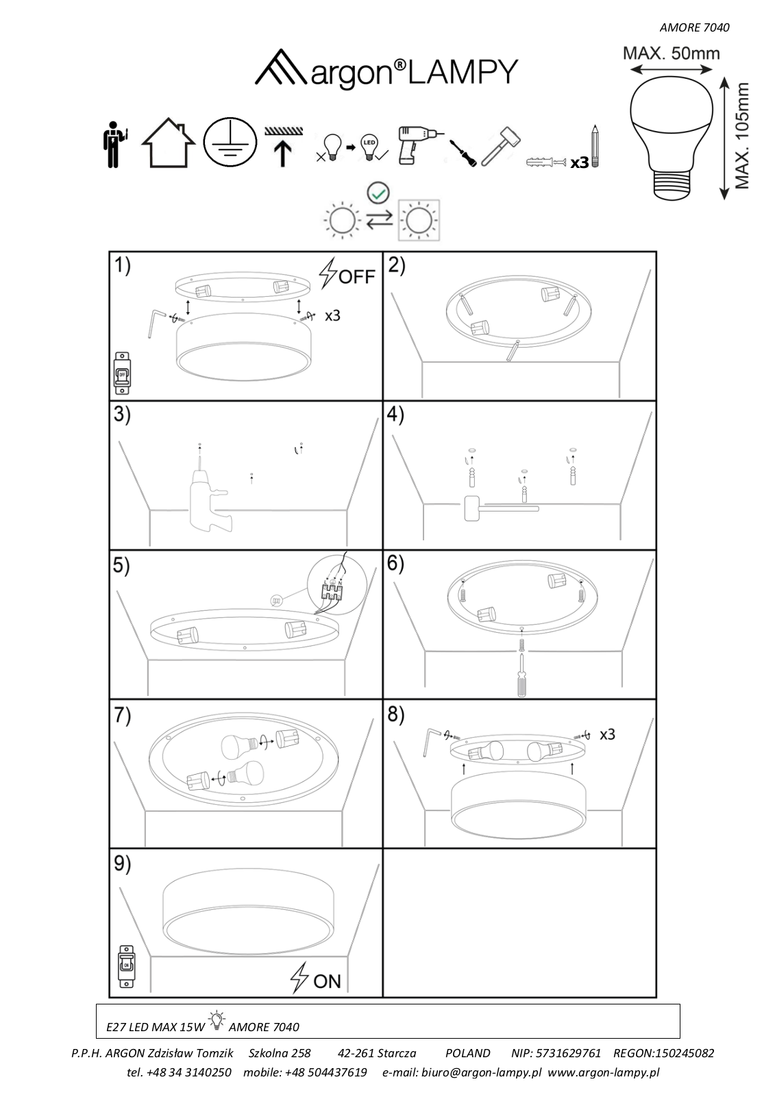 Argon Amore 7040 Installation/Assembly Instructions - ManualMachine.com