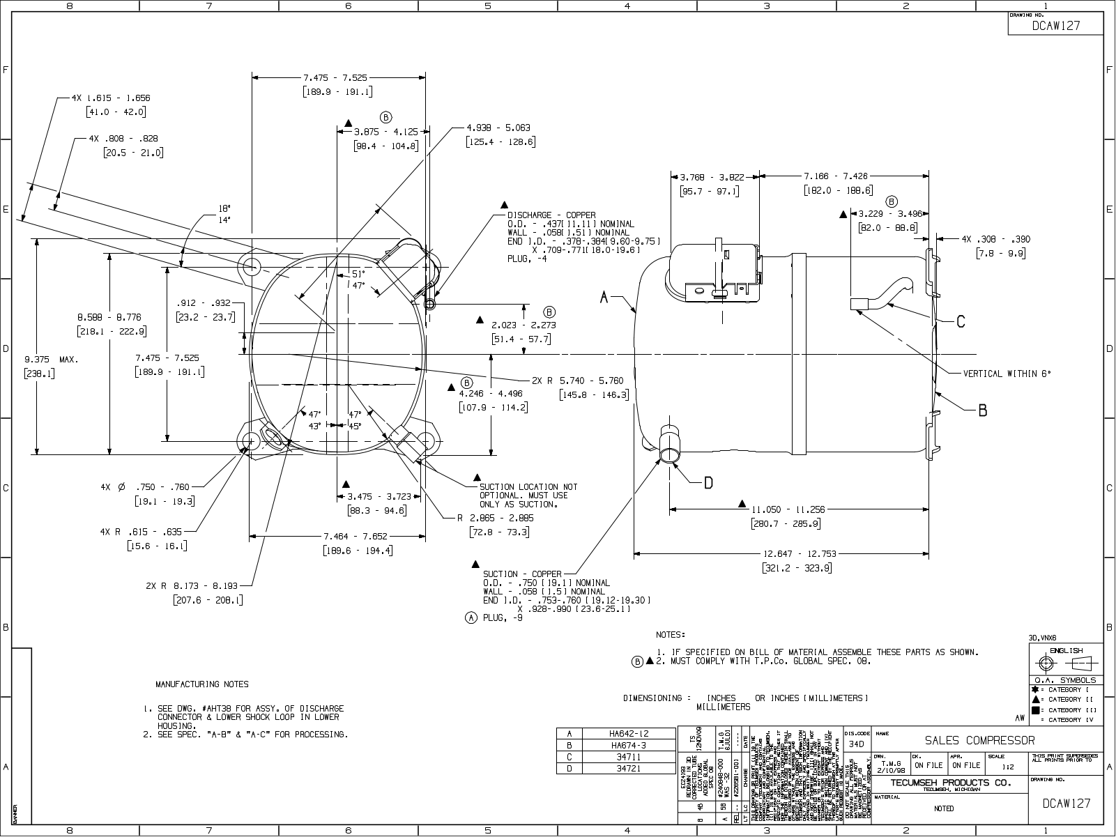 Tecumseh AWA9490ZXT, AWG5524EXT Drawing Data