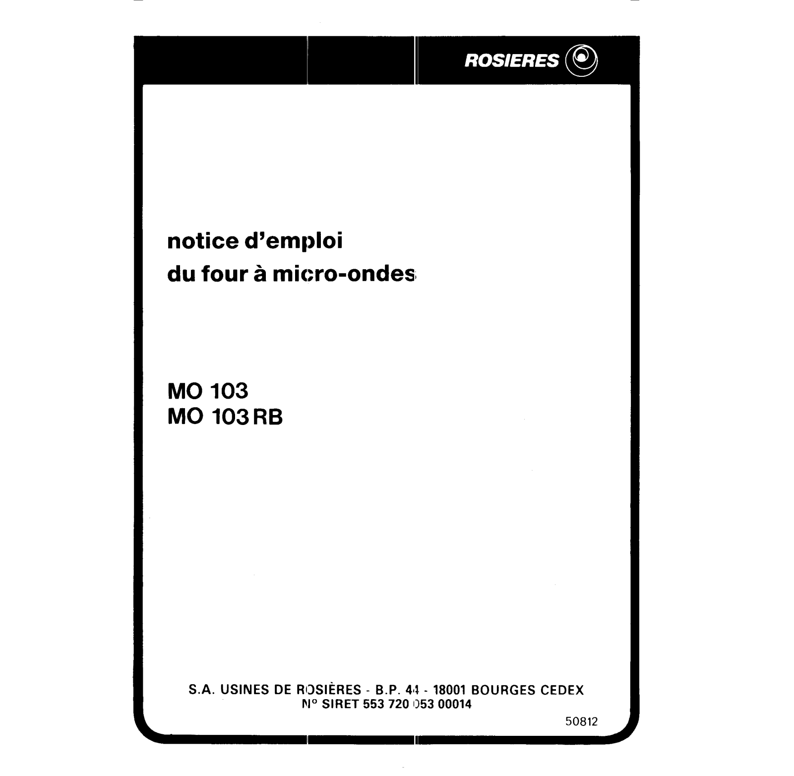 Rosieres MO 103, MO 103 RB User Manual