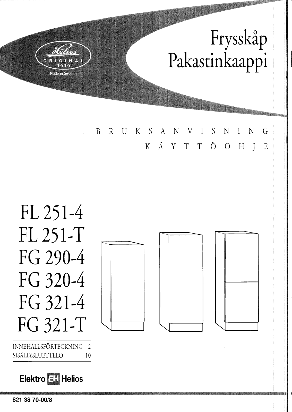 Elektro helios FG290-4, FL251-4, FG320-4, FG321-T, FG321-4 User Manual