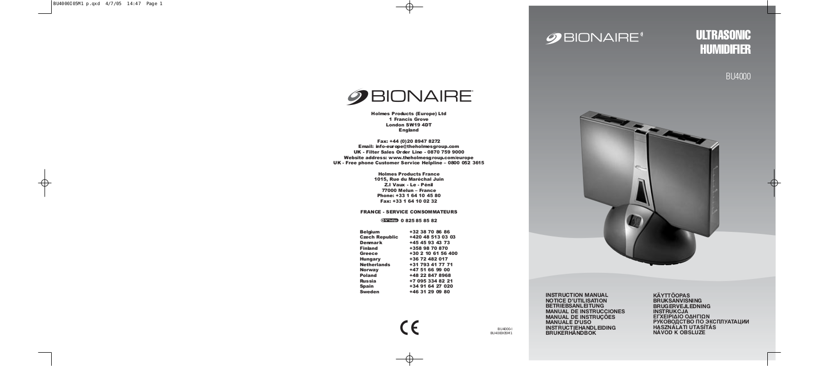 Bionaire BU4000 User Manual