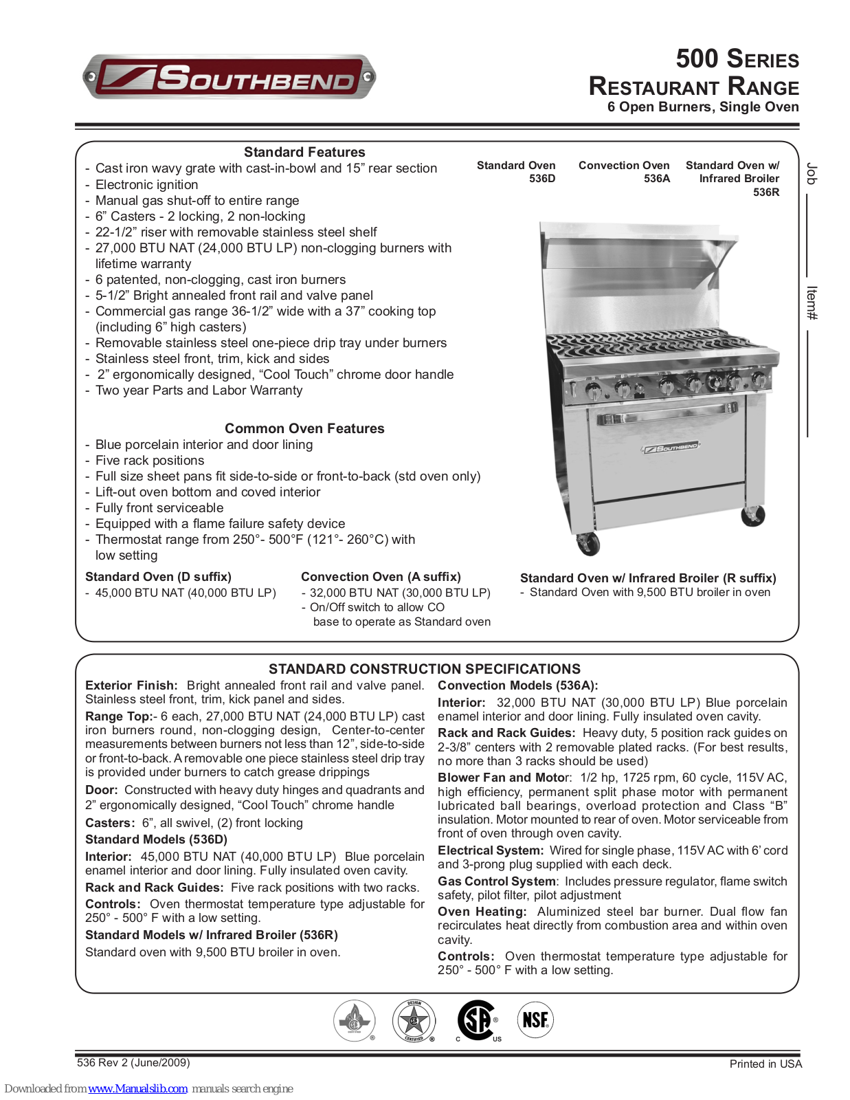 Southbend 536D, 536R Specification Sheet - ManualMachine.com