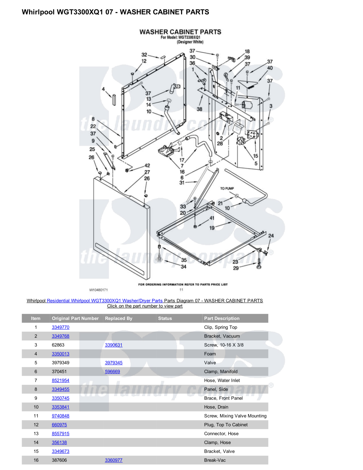 Whirlpool WGT3300XQ1/Dryer Parts Diagram