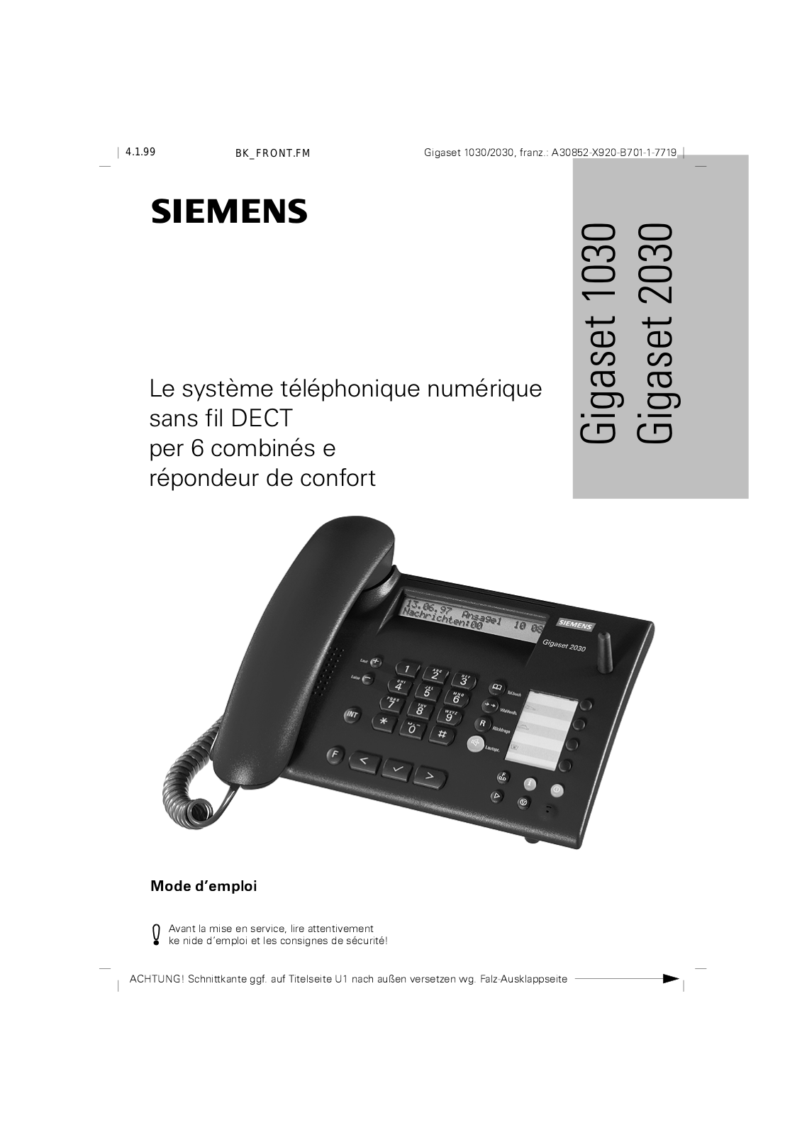 Siemens GIGASET 2030, GIGASET 1030 User Manual