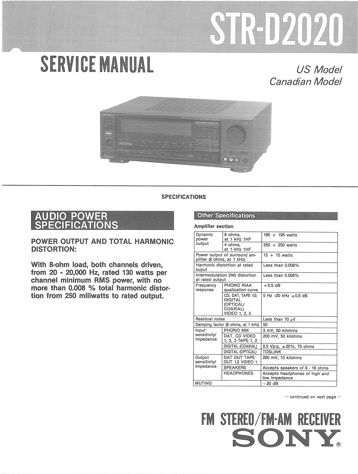 Sony STRD-2020 Service manual