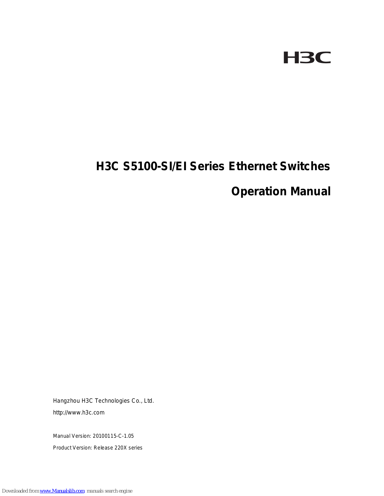 H3C S5100-SI, H3C S5100-EI, S5100-SI Series, S5100-EI Series Operation Manual