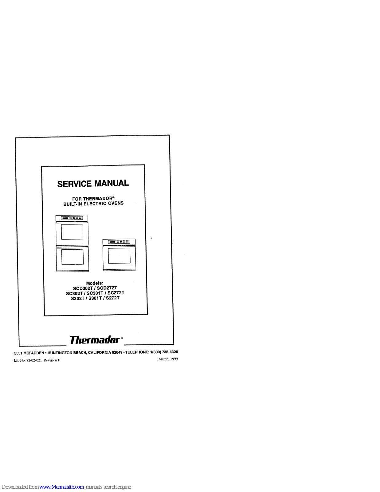 Thermador SCD302T, SC302T, SCD272T, S302T, S301T Service Manual