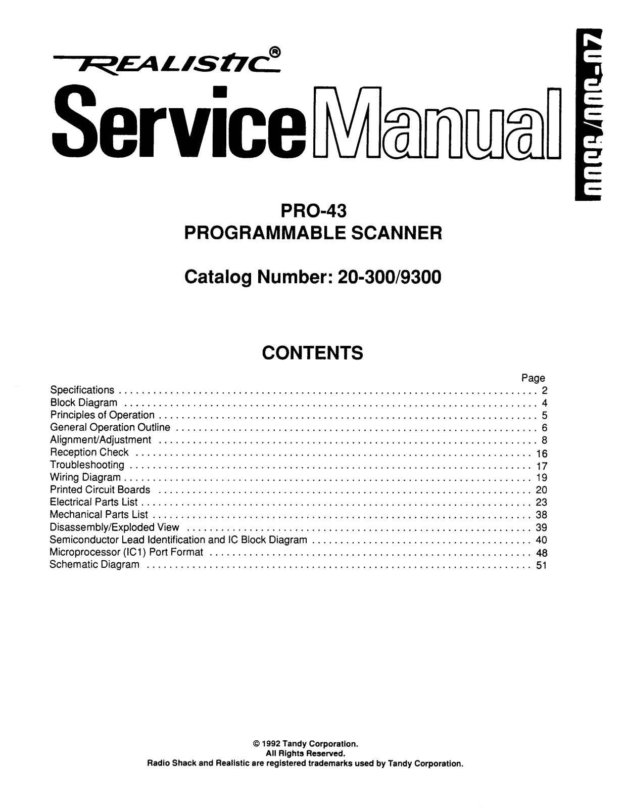 Realistic   RadioShack PRO-43 Service Manual