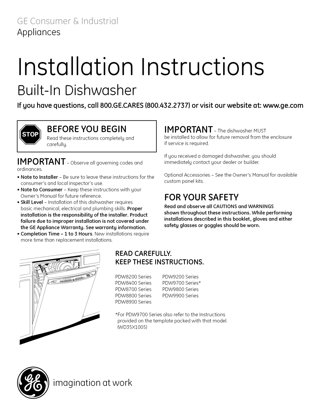 GE PDW8480N20SS, PDW8612N20SS, PDW8680N00SS, PDW8680N20SS, PDW8980N20SS Installation Guide - ManualMachine.com