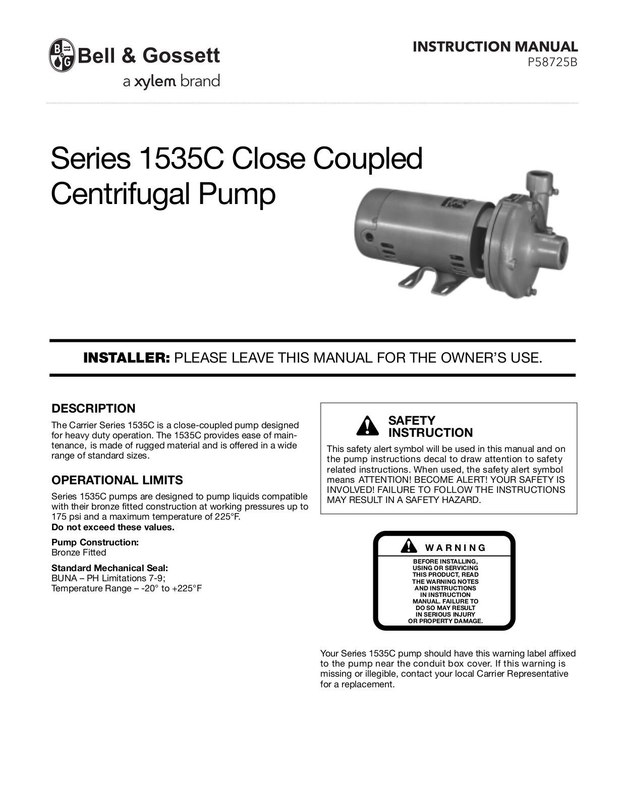 Bell & Gossett P58725B User Manual