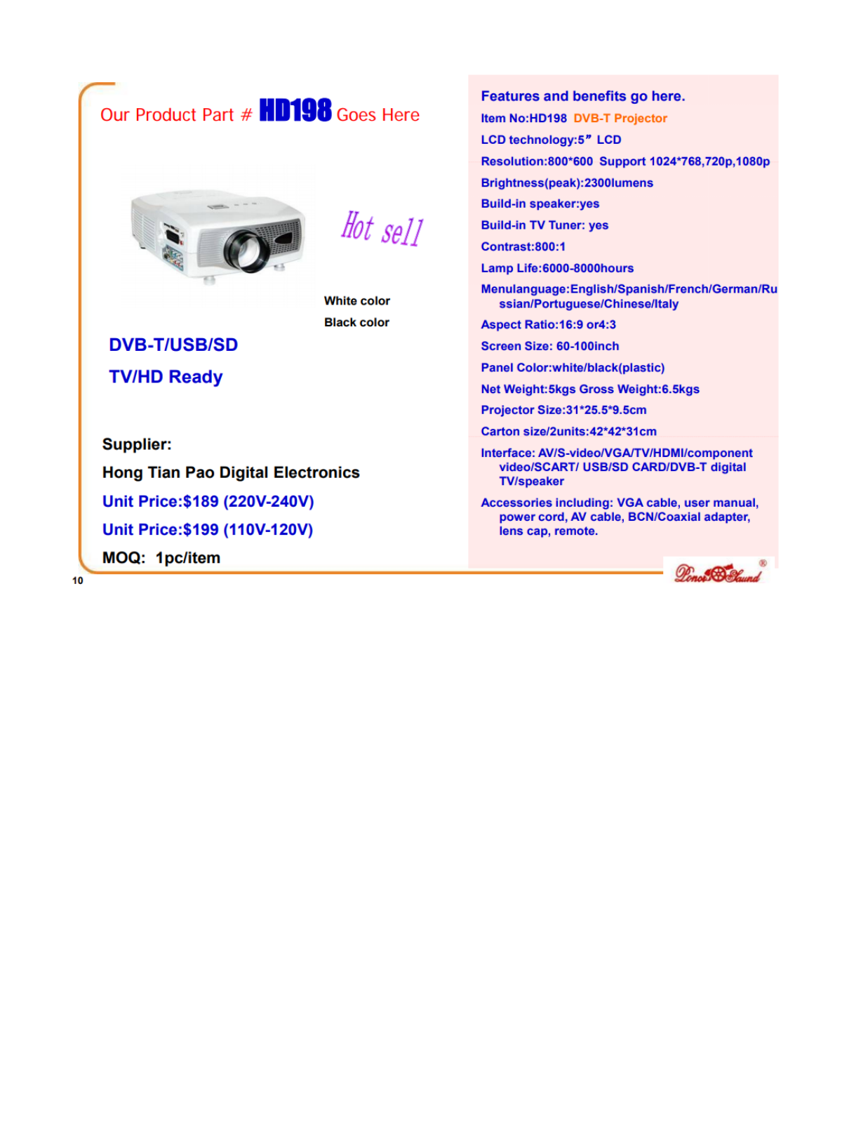 HTP HD198 Product Sheet