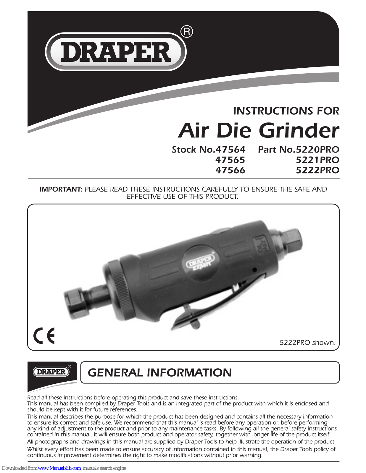 Draper 5220PRO, 5221PRO, 5222PRO Instructions Manual - ManualMachine.com
