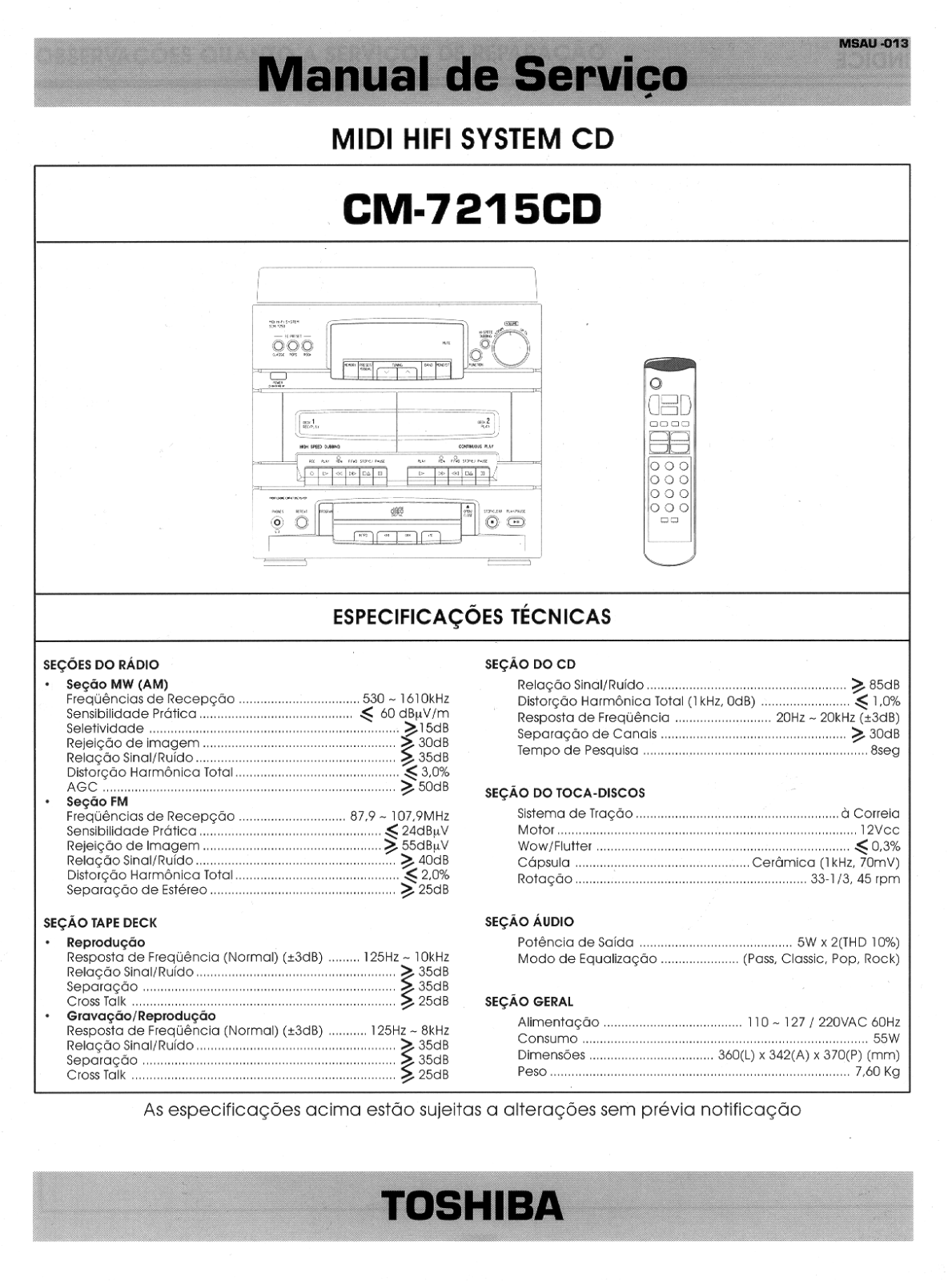 Toshiba CM-7215-CD Service manual