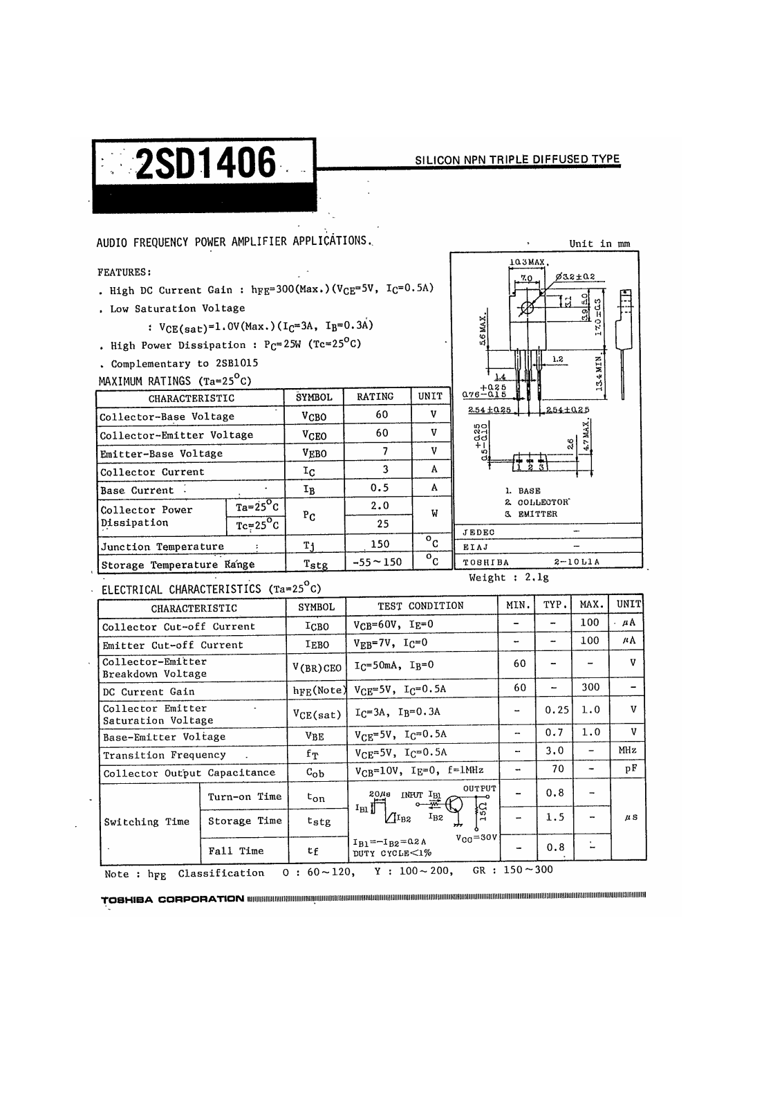 Datasheet 2SD1406 Specification - ManualMachine.com