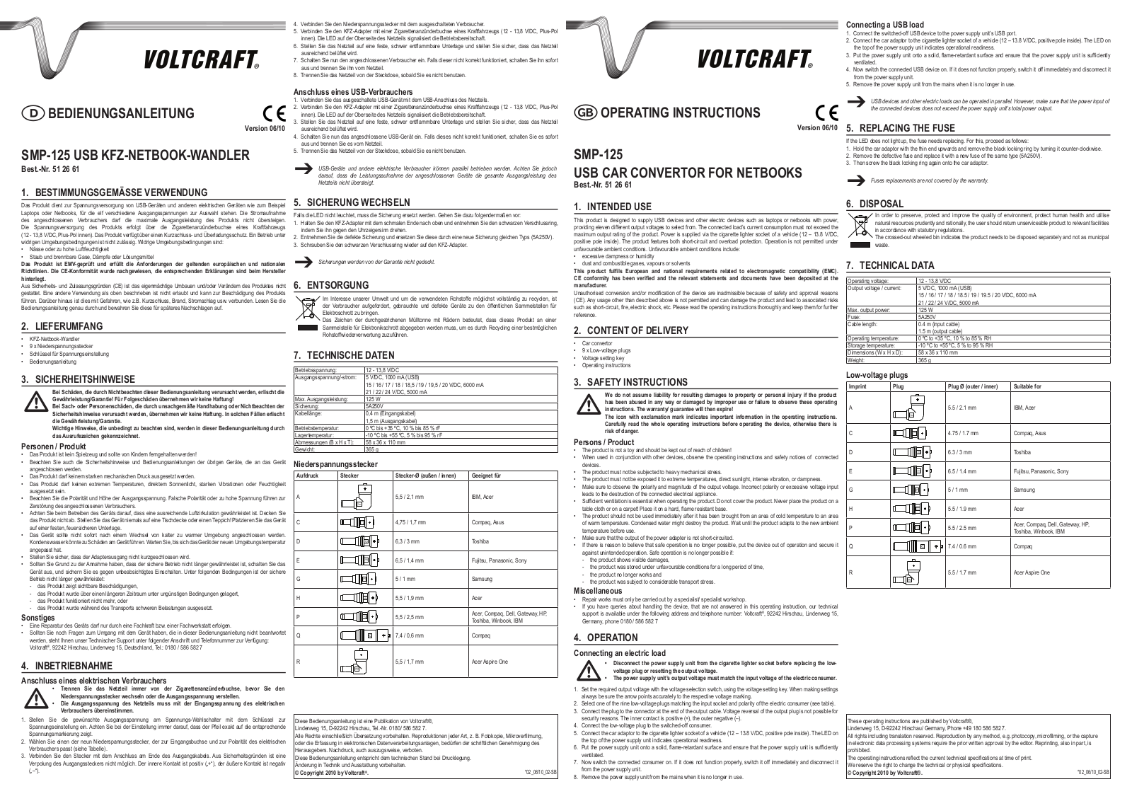 VOLTCRAFT SMP-125 User guide