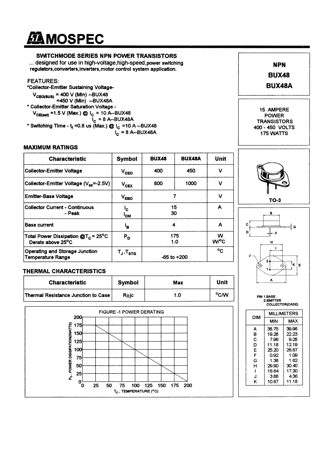 MOSPEC BUX48A, BUX48 Datasheet