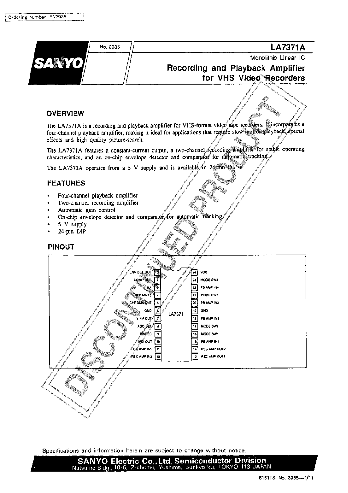 Sanyo LA7371A Specifications