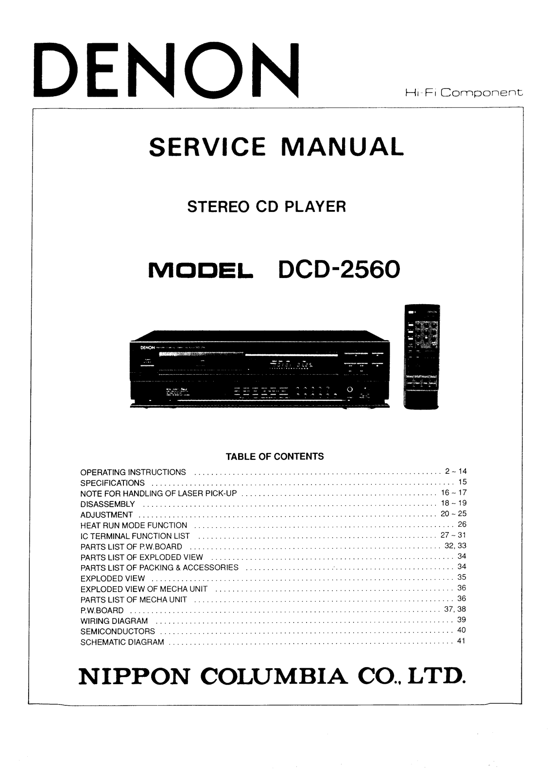 Denon DCD-2560 Service Manual