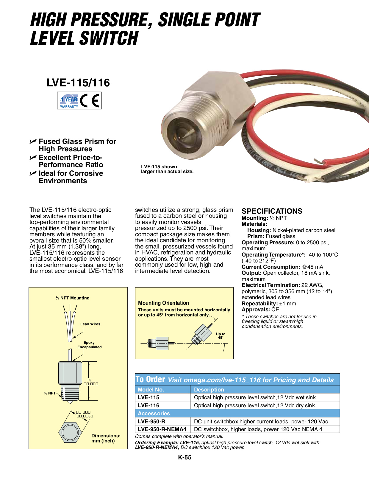 Omega Products LVE-116 User Manual