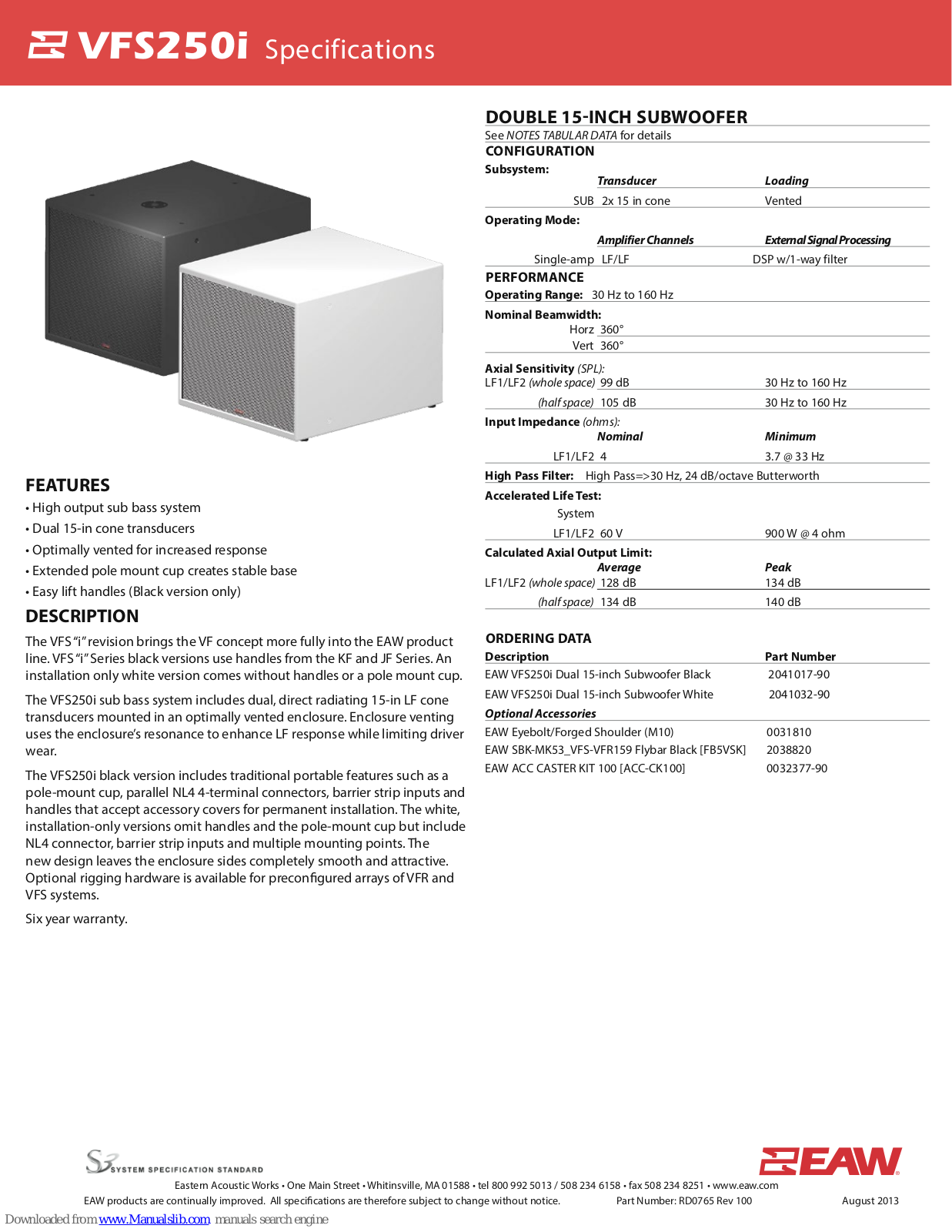 EAW VFS250i Specifications