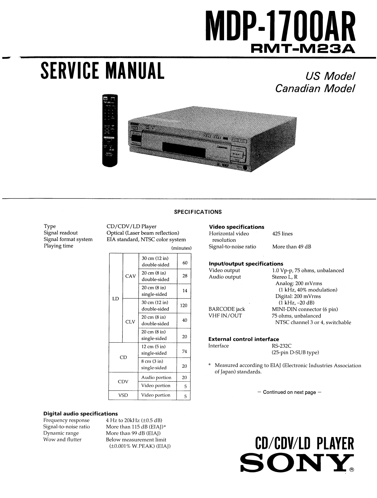 Sony MDP-1700-AR Service manual