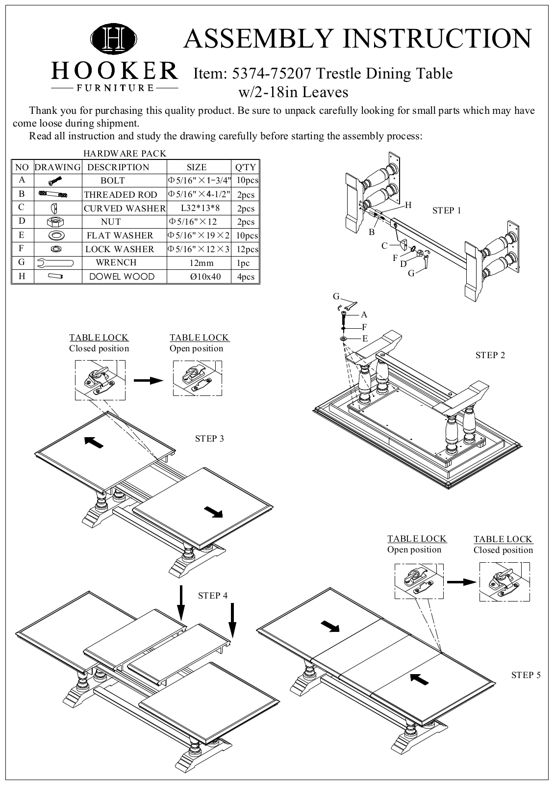 Hooker Furniture 537475207 Assembly Guide