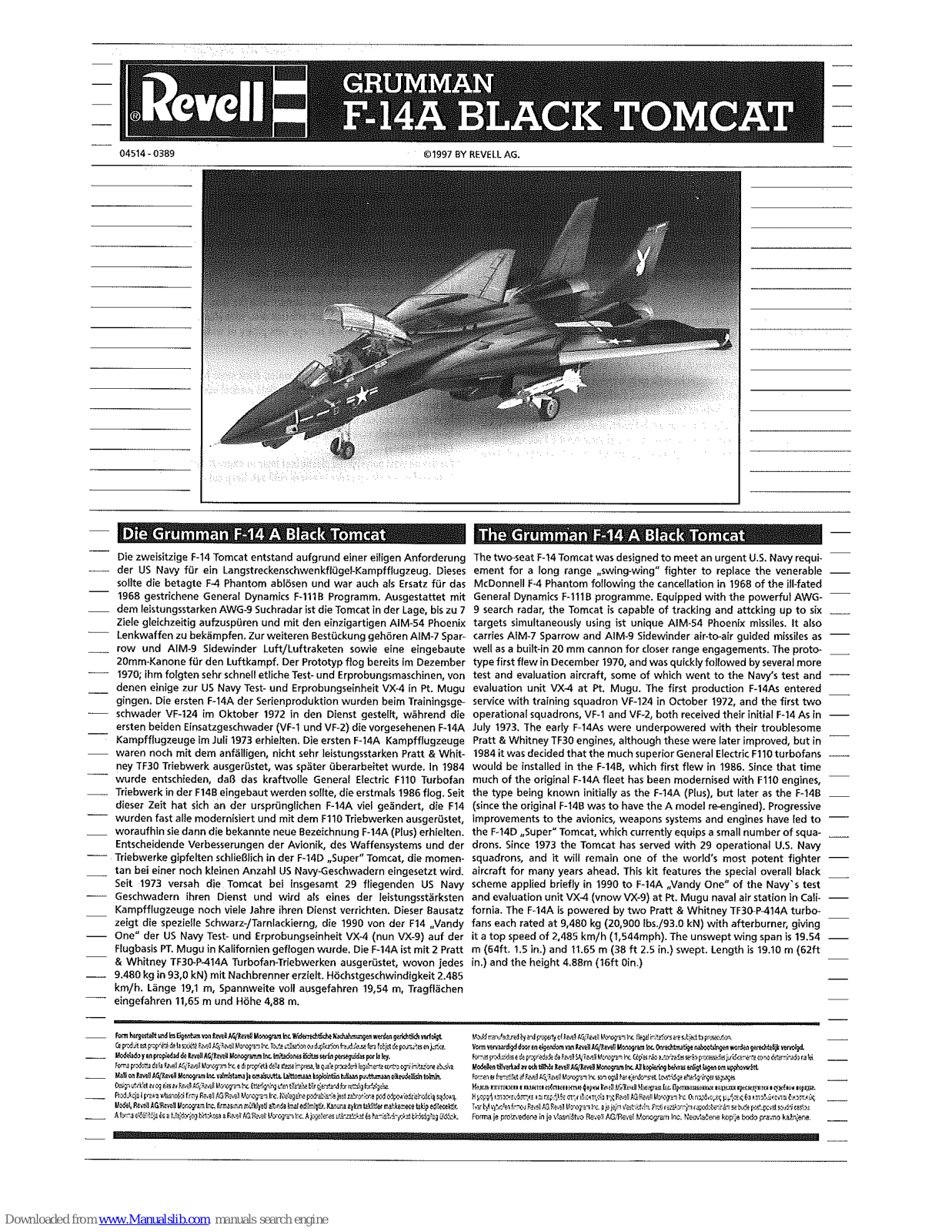 REVELL Grumman F-14A Black Tomcat Assembly Manual