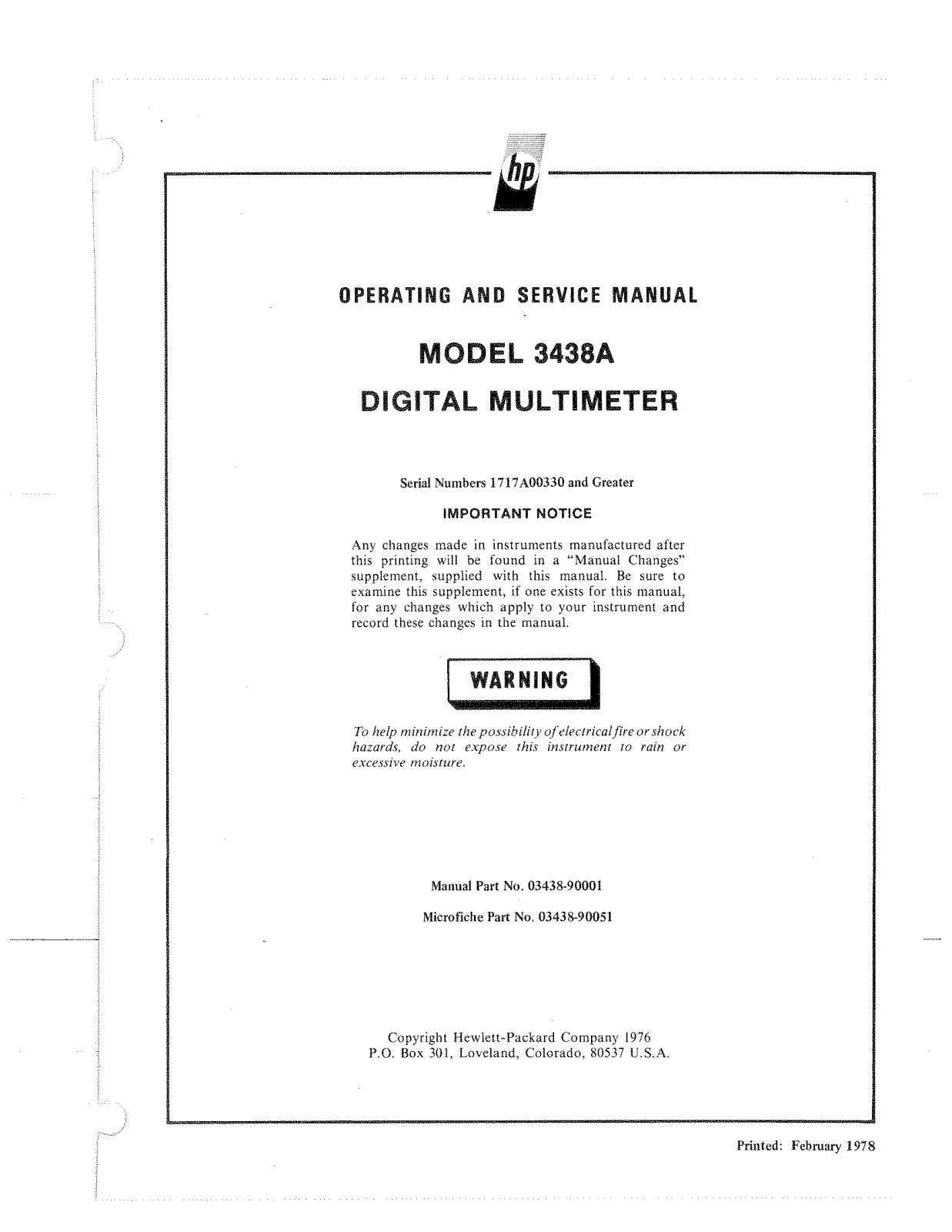 HP (Hewlett-Packard) 3438A User Manual