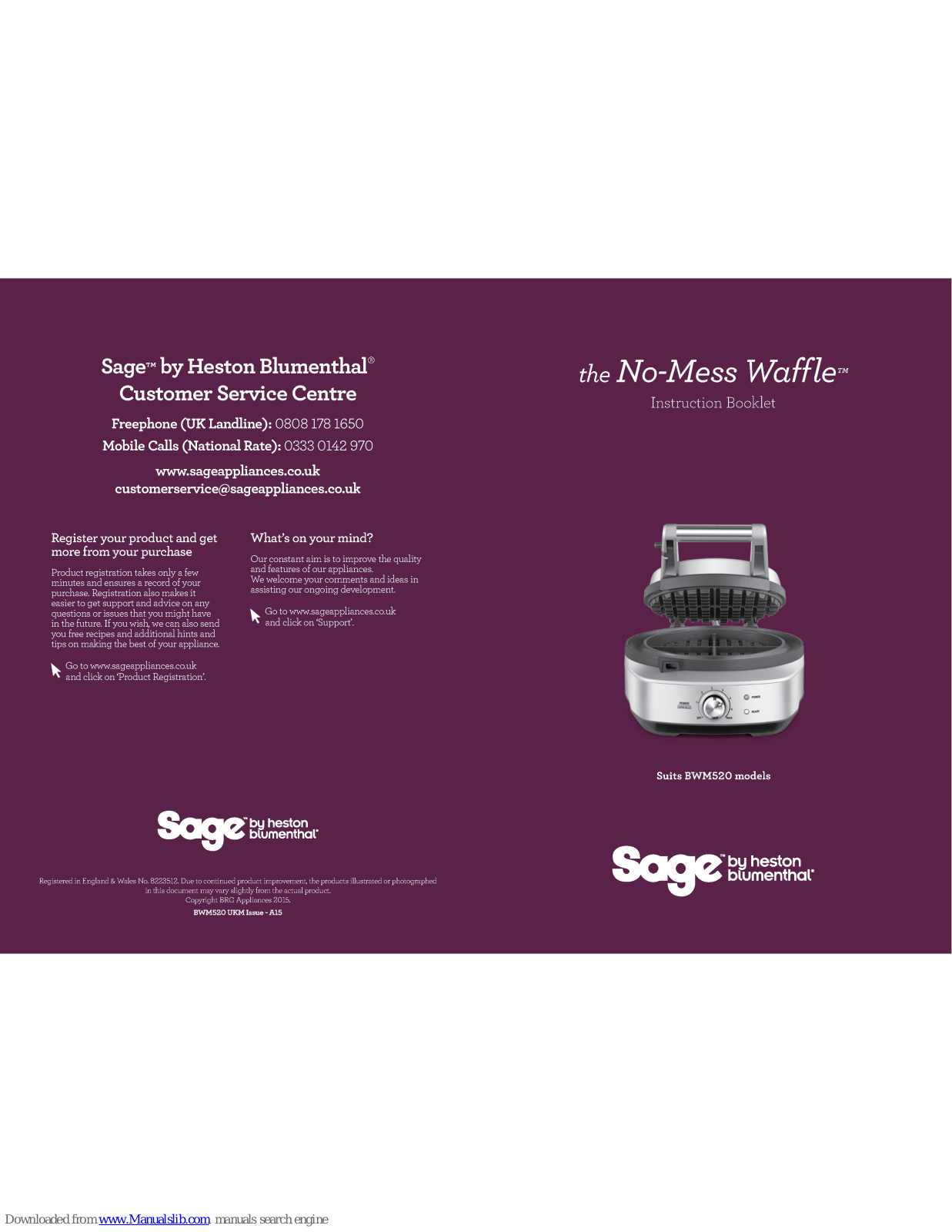 Sage No-Mess Waffle BWM520 Instruction Booklet