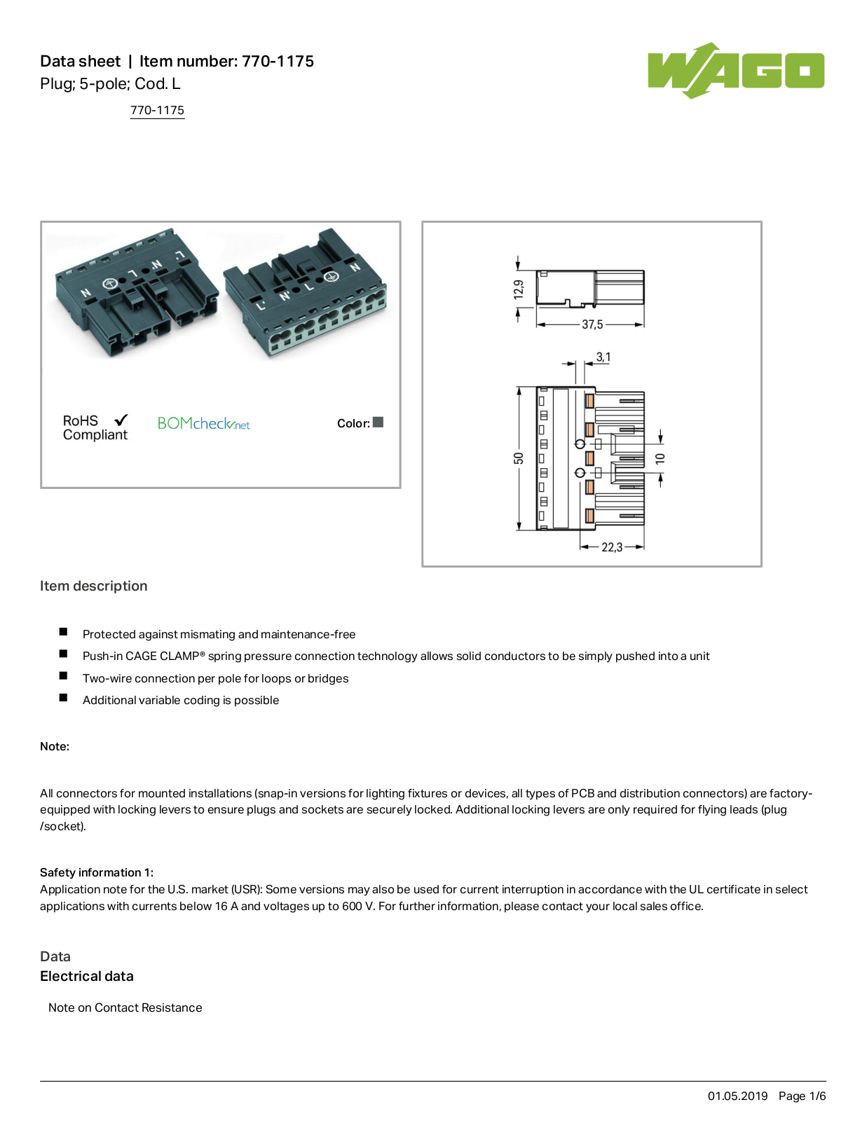 Wago 770-1175 Data Sheet