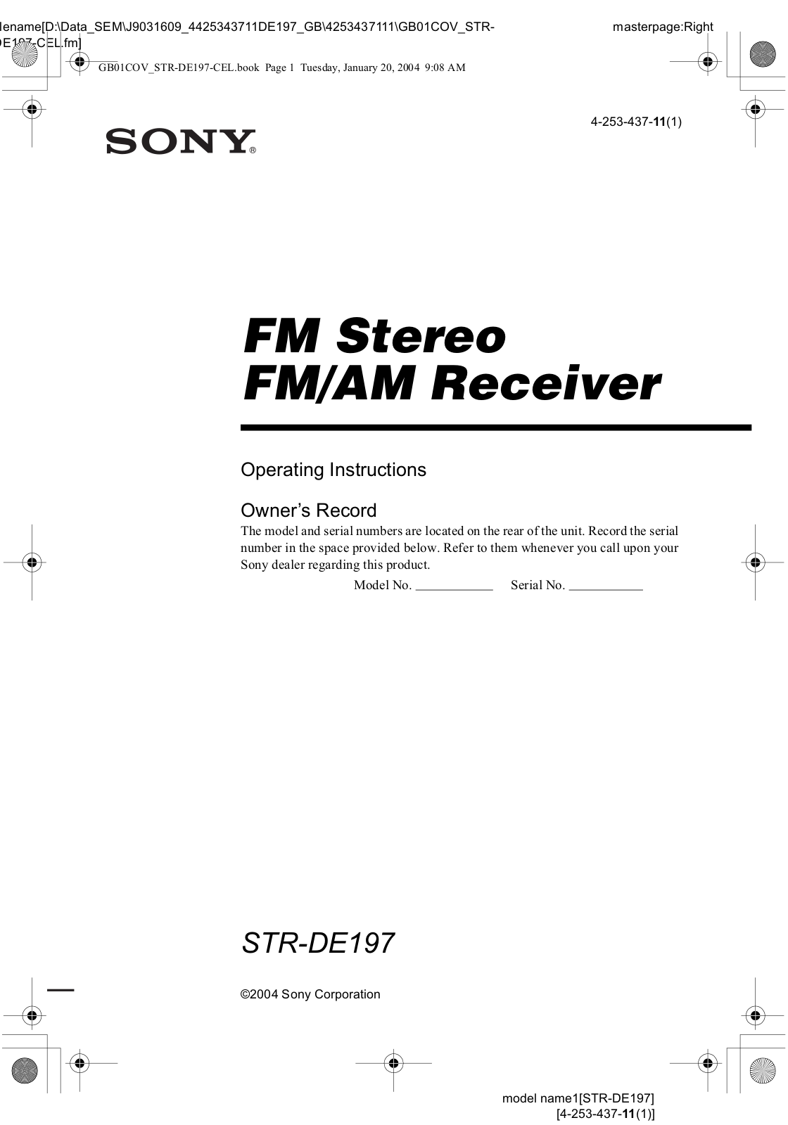 Sony STR-DE197 Operating Instruction