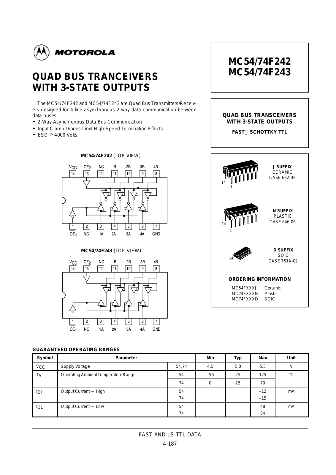 Motorola MC74F243D, MC74F243N, MC74F242D, MC74F242N, MC54F243J Datasheet