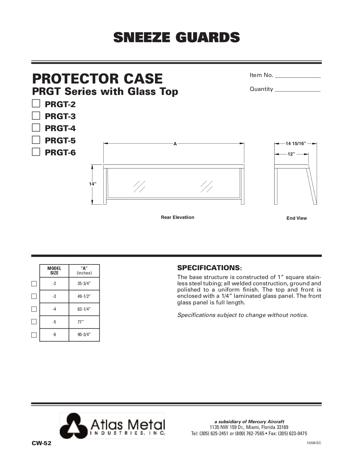 Atlas Metal PRGT-2 User Manual