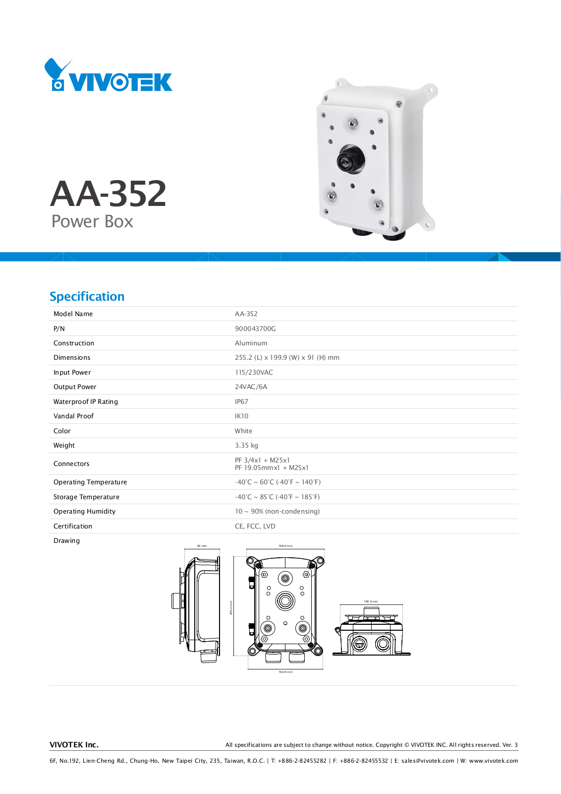 Vivotek AA-352 Specsheet - ManualMachine.com