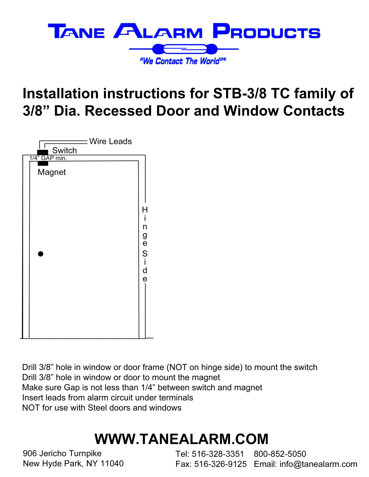 Tane STB-3-8-TC, STB-3-8-TC-w-FLAT, STB-3-8-TC-DM Installation Instructions - ManualMachine.com