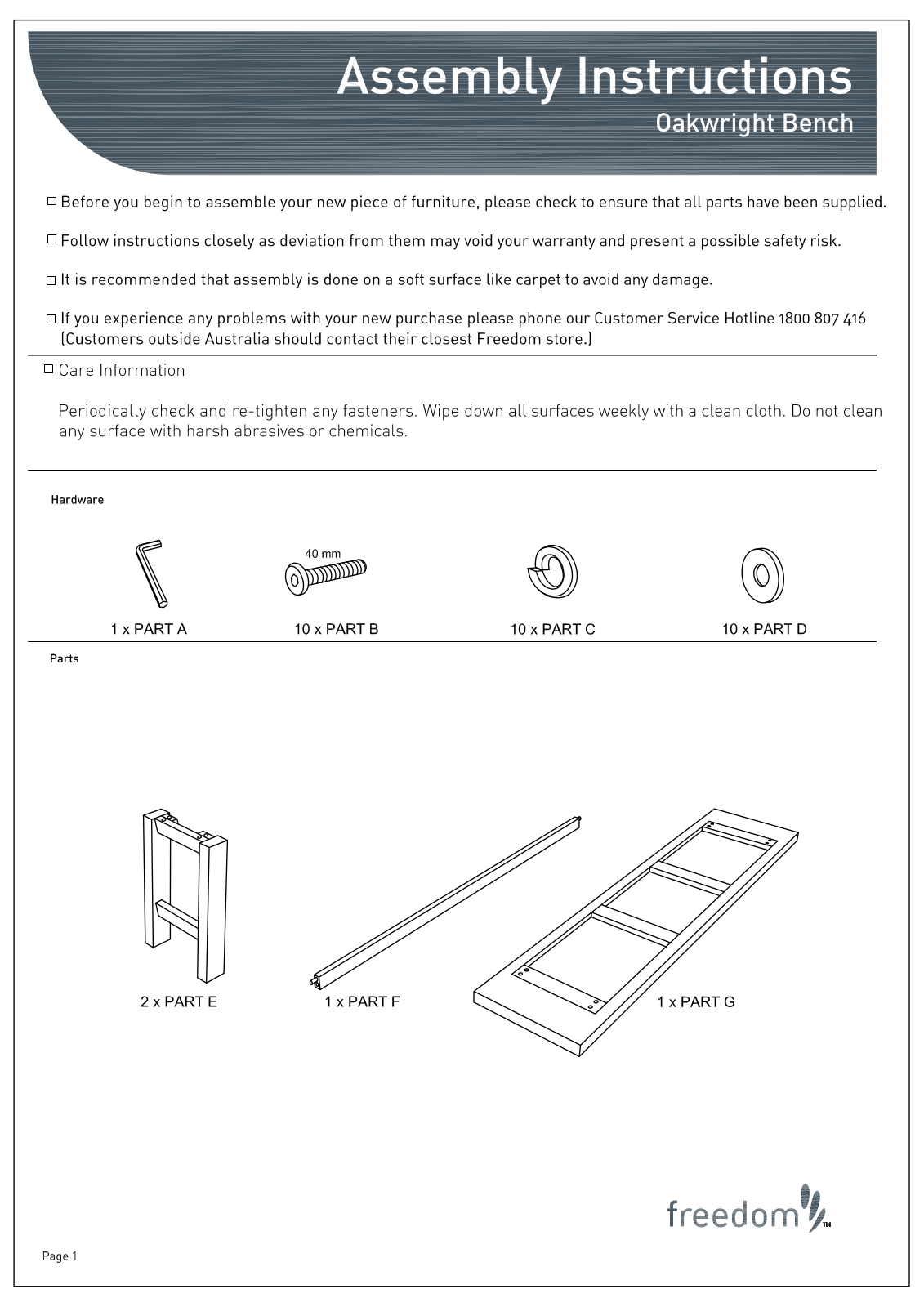 Freedom Oakwright Bench Assembly Instruction