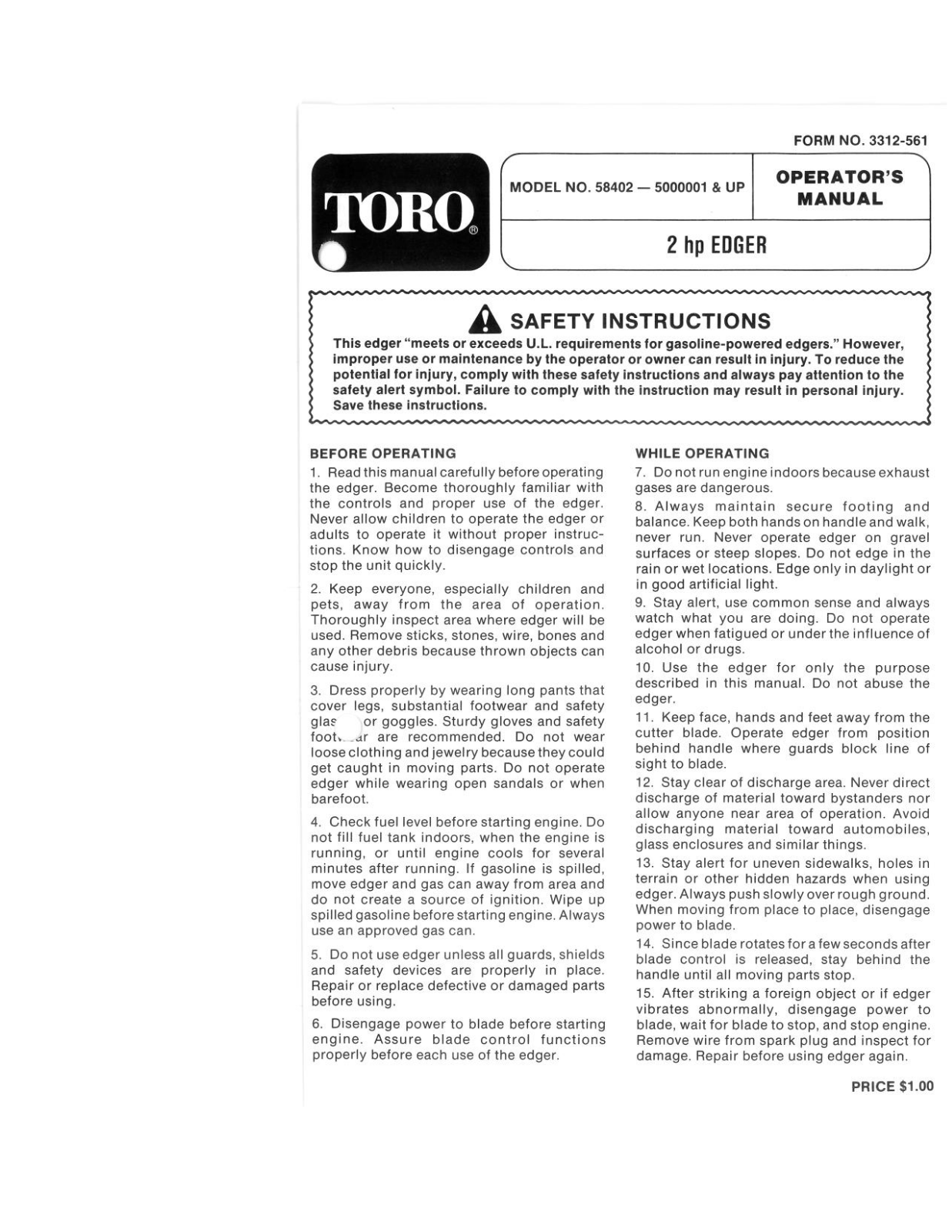 Toro 58402 Operator's Manual