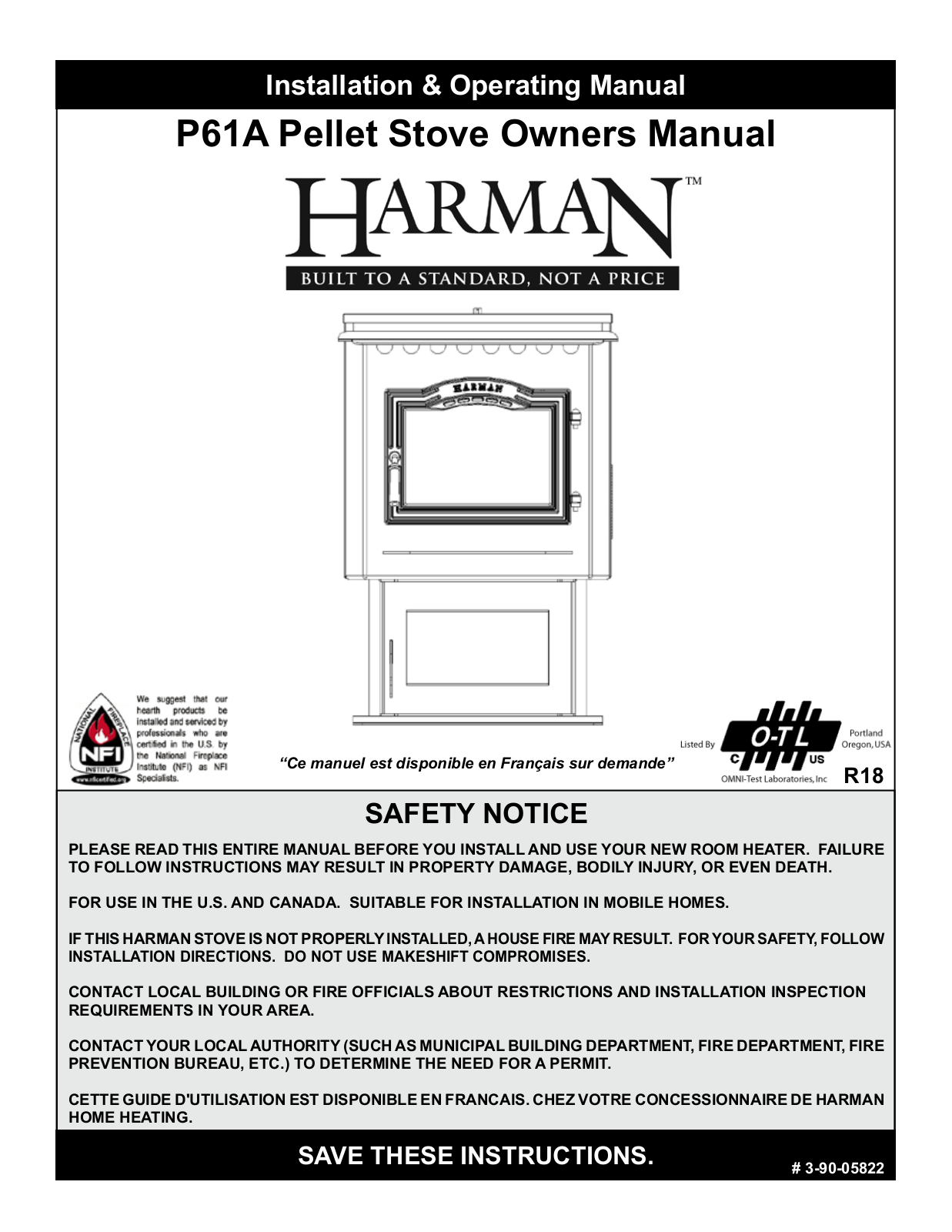 Harman Stoves P61A Installation & Operating Manual