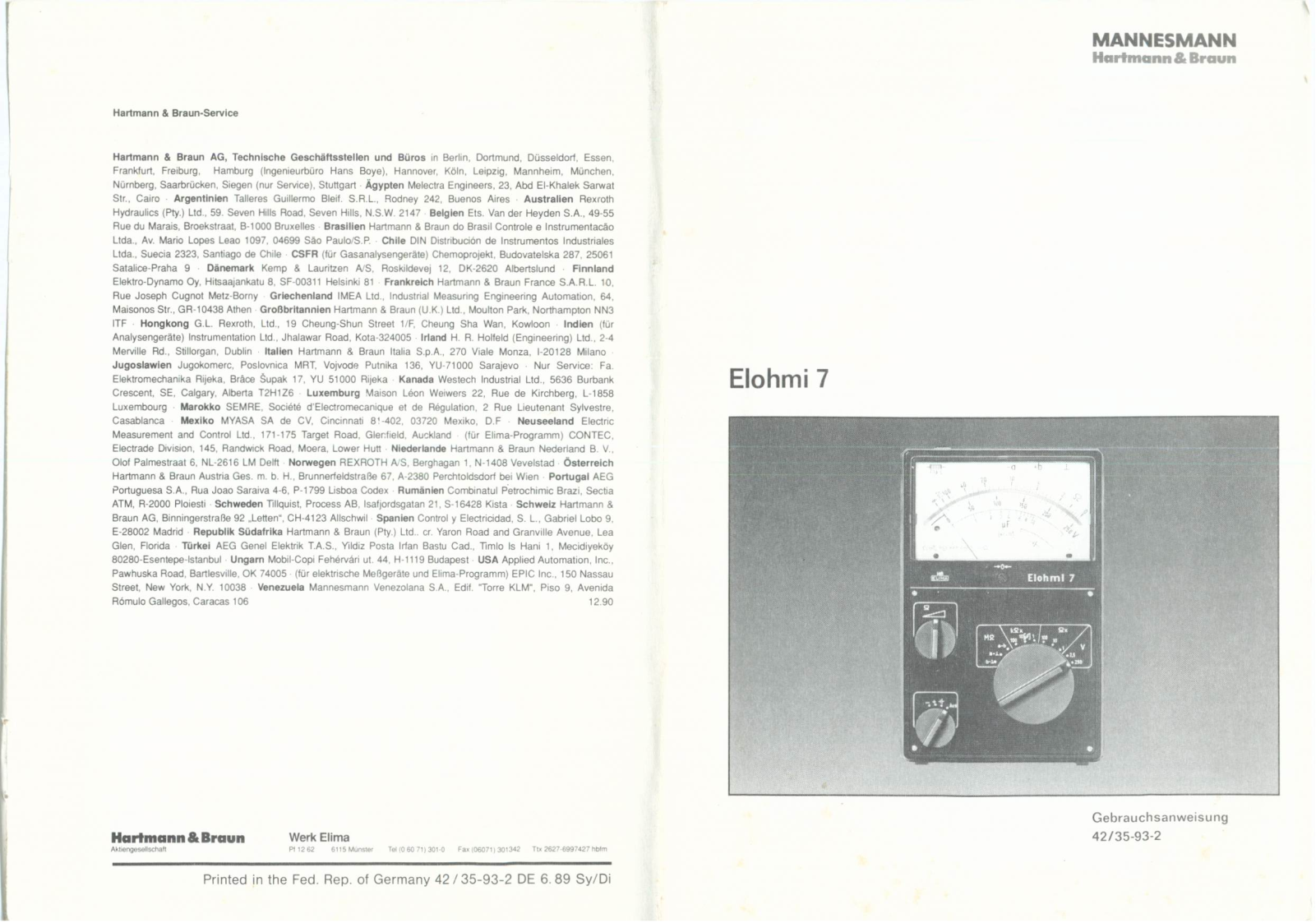 Hartmann und Braun Elohmi 7 Service manual